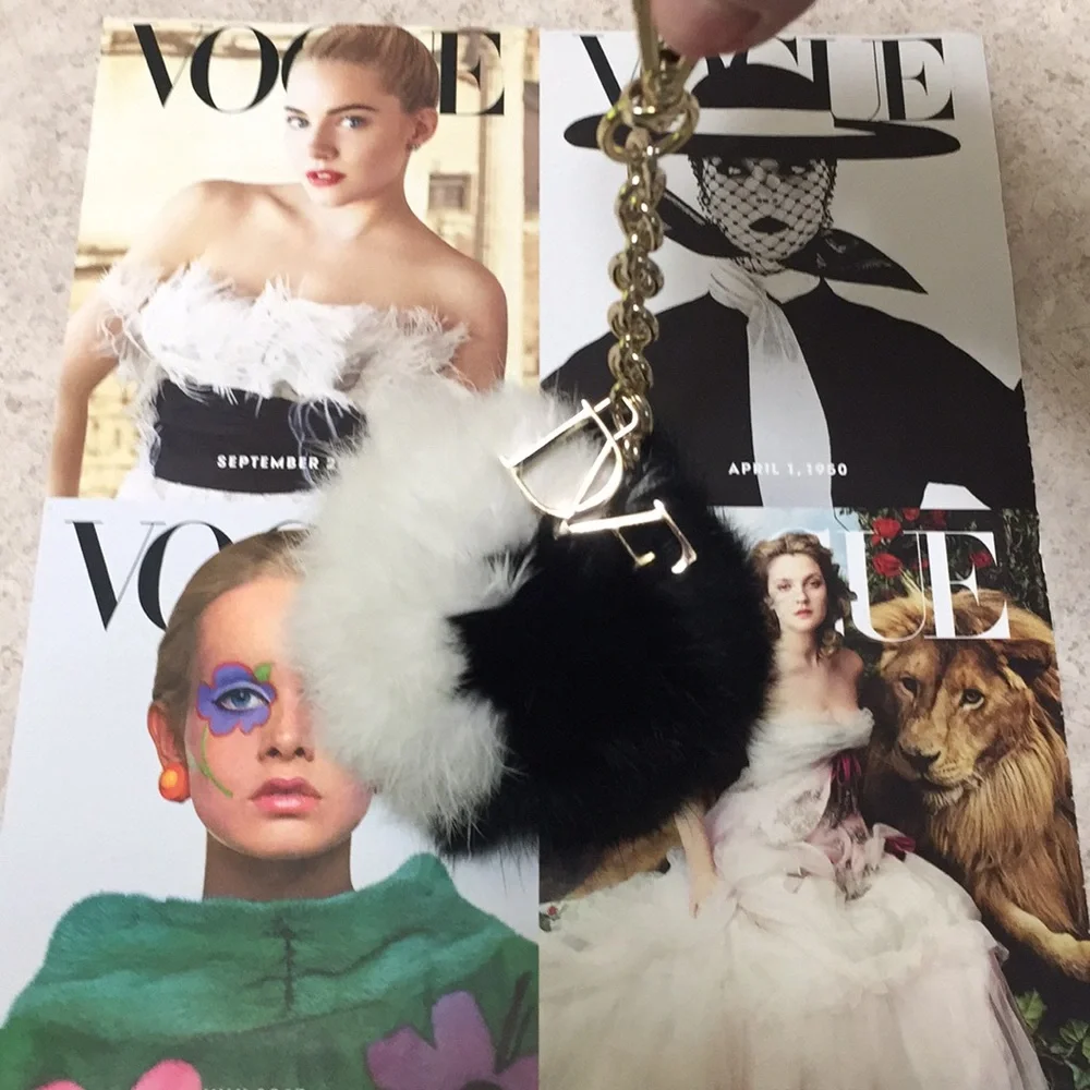 DIANE VON FURSTENBERG FOX FUR POM POM PURSE CHARM
